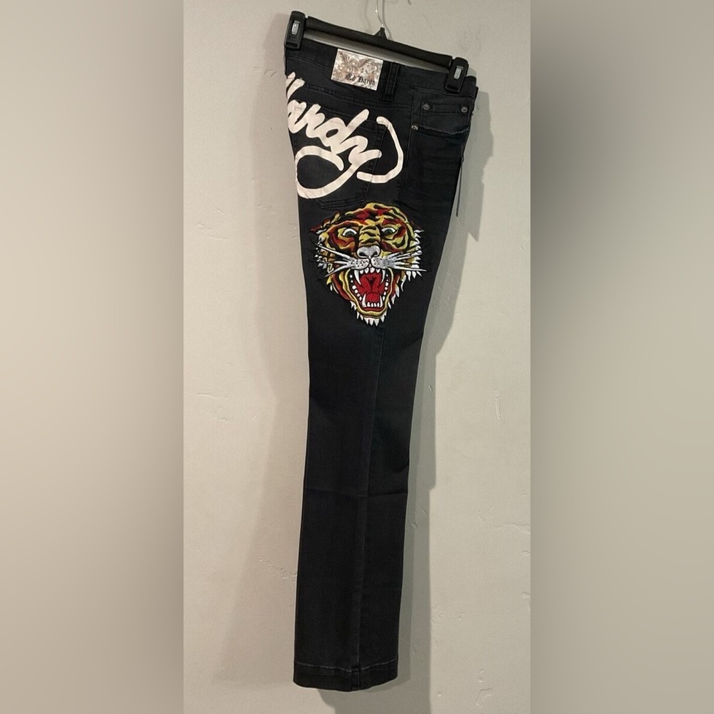 ED HARDY WOMENS TIGER HEAD SLIM FLARE JEAN LOW RISE IN FADED BLACK SZ 32 NWT - Picture 4 of 15